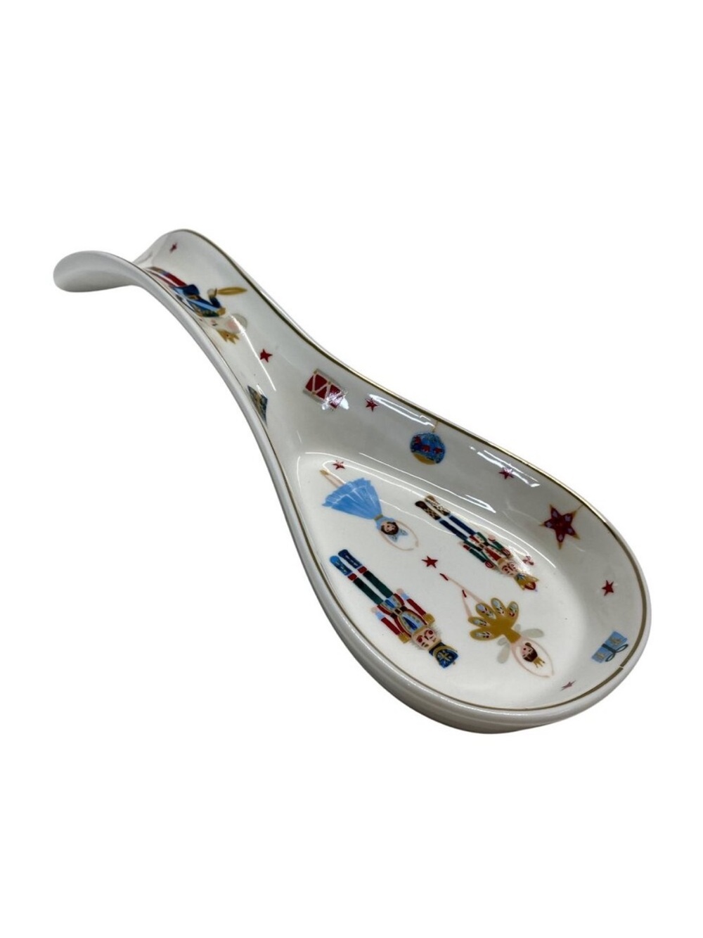 Grace Teaware nwot Porcelain Nutcracker Spoon Rest - White with Festive Design